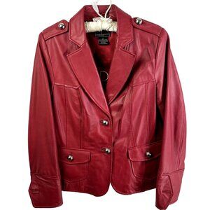 Bradley by Bradley Bayou Red Leather Blazer Jacket S Lined 90s Y2K Dopamine